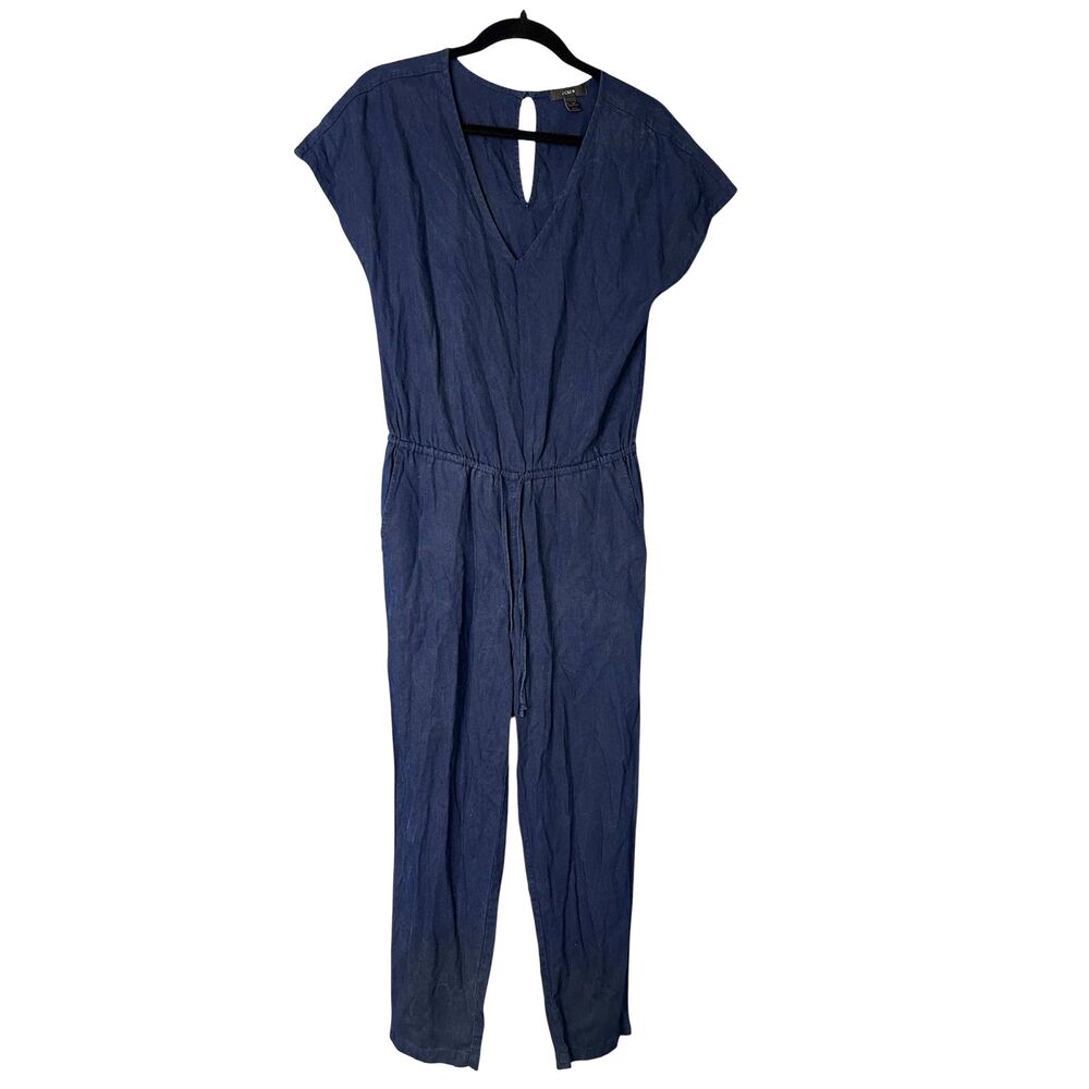 J Crew Womens Navy Blue Linen Jumpsuit XXS Lagenlook Casual Classic Minimalist